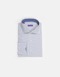 Patrick Hellmann Collection White Shirt With Blue Square Pattern 100% Cotton thumbnail